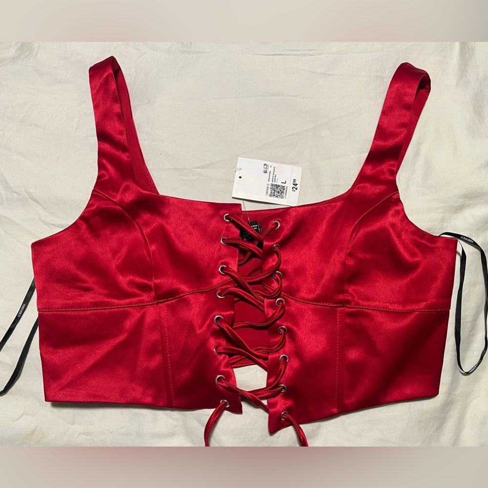 Forever 21 Red Lace-Up Crop Top